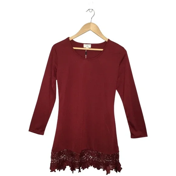 Matchstick | Dresses | New Match Stick Lace Bottom Long Sleeve Holiday Mini Dress Burgundy Wine Xs | Poshmark Matchstick | Dresses | New Match Stick Lace Bottom Long Sleeve Holiday Mini Dress Burgundy Wine Xs | Poshmark